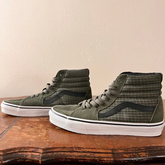 Unisex Vans Off the Wall High Top Green Canvaas Sk8 Black Suede and Leather - Picture 4 of 11